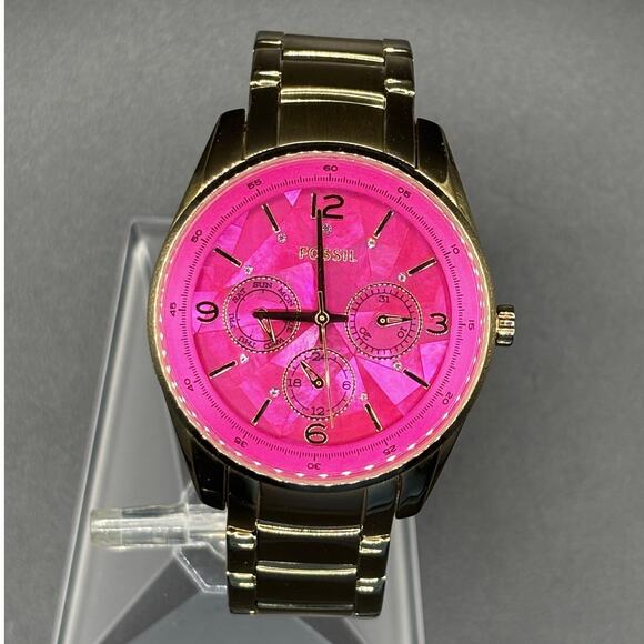 FOSSIL BQ1682 Stella Collection Hot Pink Dial Golden Bracelet Women\'s Watch main image 15